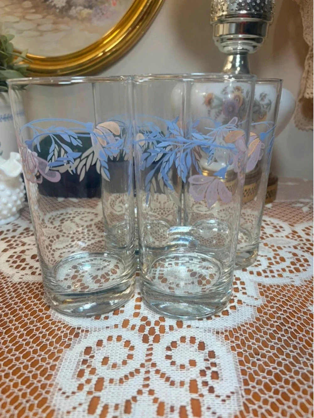 Vintage Set of 4 Floral Drinking Glasses